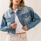 PEARL DISTRESSED CROPPED DENIM JACKET