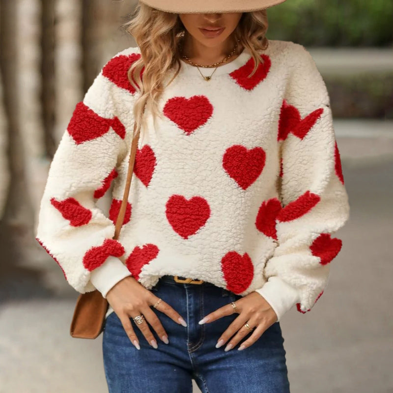 Heart-Print Plush Sweatshirt