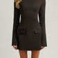 ROXANNE - Black Long Sleeve A-Line Pocket Mini Dress