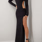 ISLA - Black Padded-Shoulder Cutout Crepe Maxi Dress