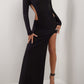 ISLA - Black Padded-Shoulder Cutout Crepe Maxi Dress