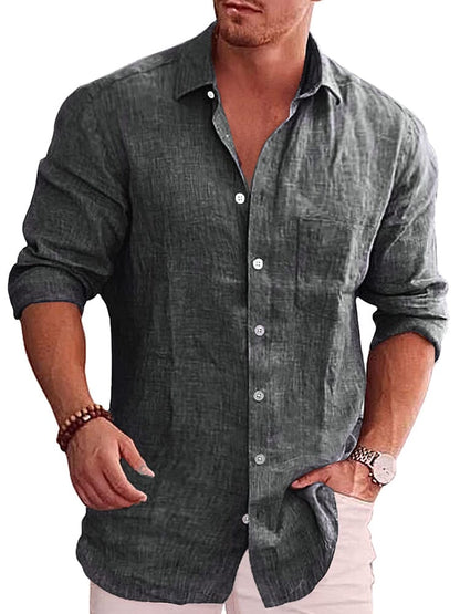 Classic Casual Button Down Cotton Linen Shirt (Us Only)