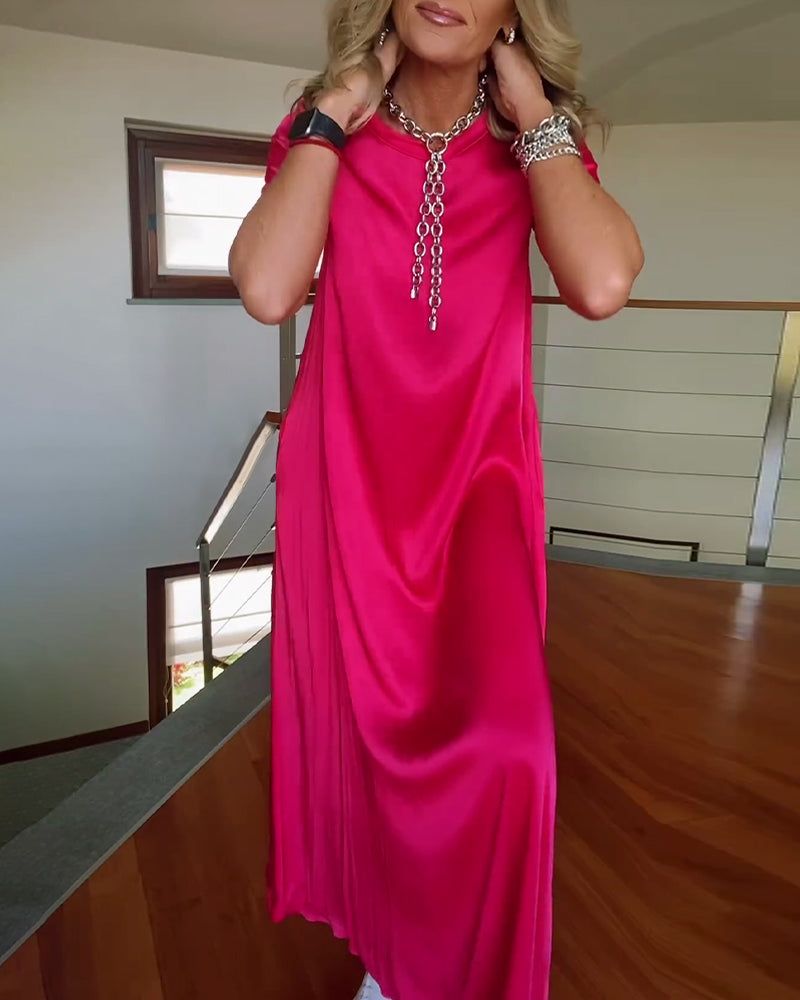 Solid Color Short Sleeve Maxi Dress