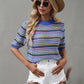 SAYLOR STRIPPED HALF SLEEVE KNIT TOP