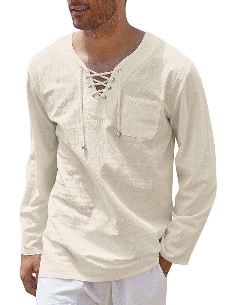 Breathable Solid Drawstring Cotton Linen Shirt (US Only)