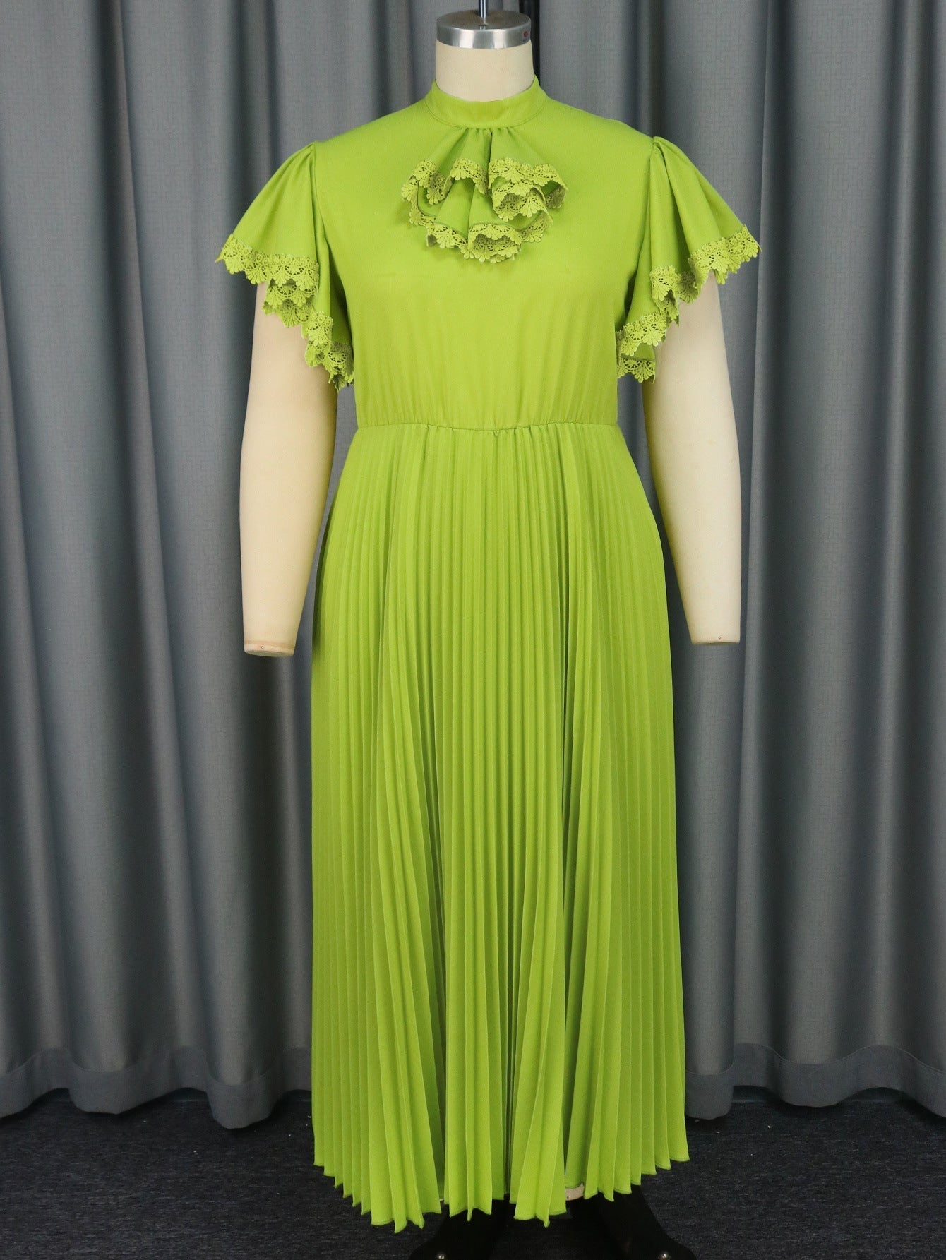 Elegant Flutter Sleeve Pleated Maxi Dress