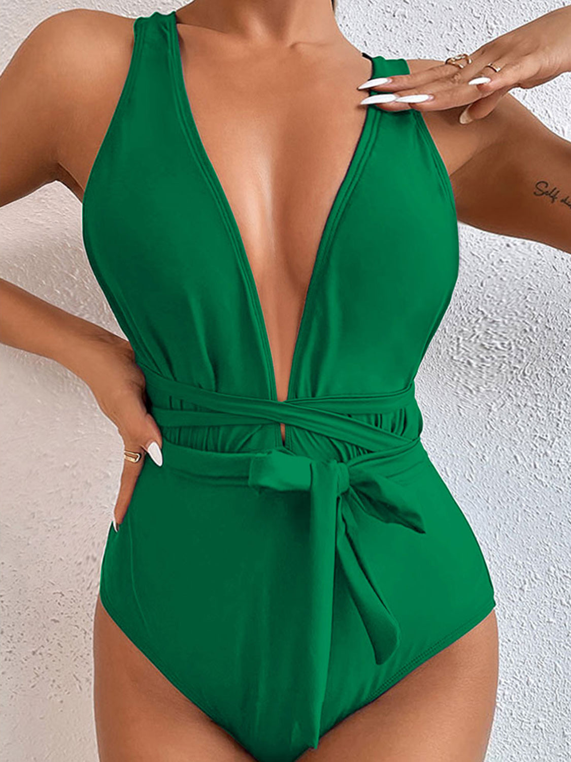 TIED CRISSCROSS ONE-PIECE SWIMSUIT