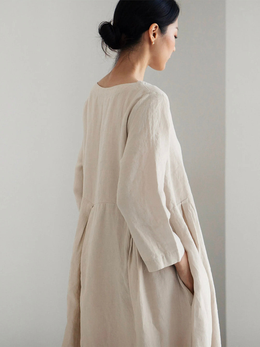 LINA | LOOSE LINEN DRESS WITH SIDE POCKETS