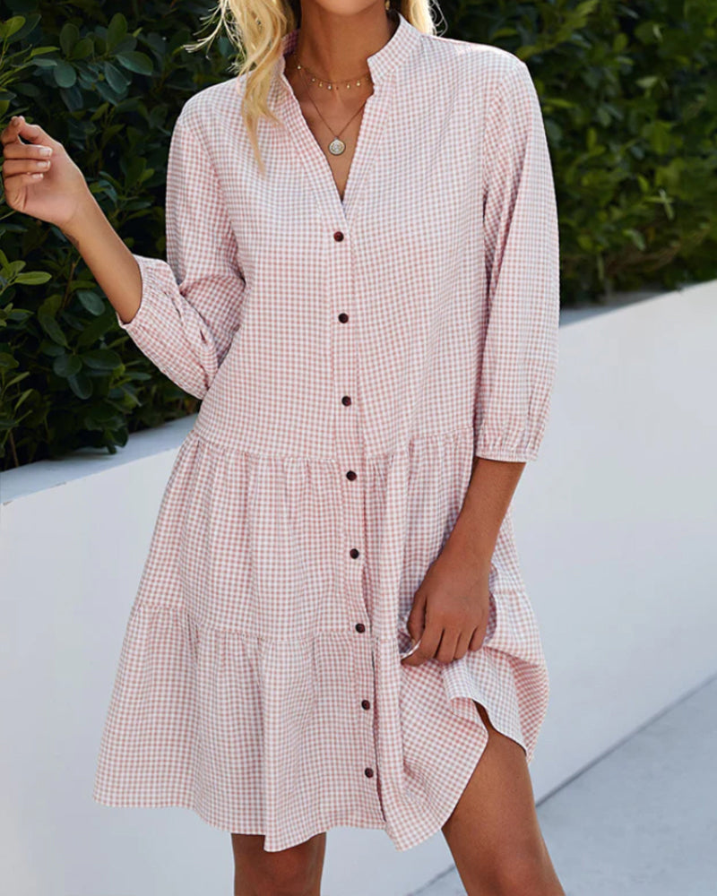 Stand Collar Plaid Print Dress