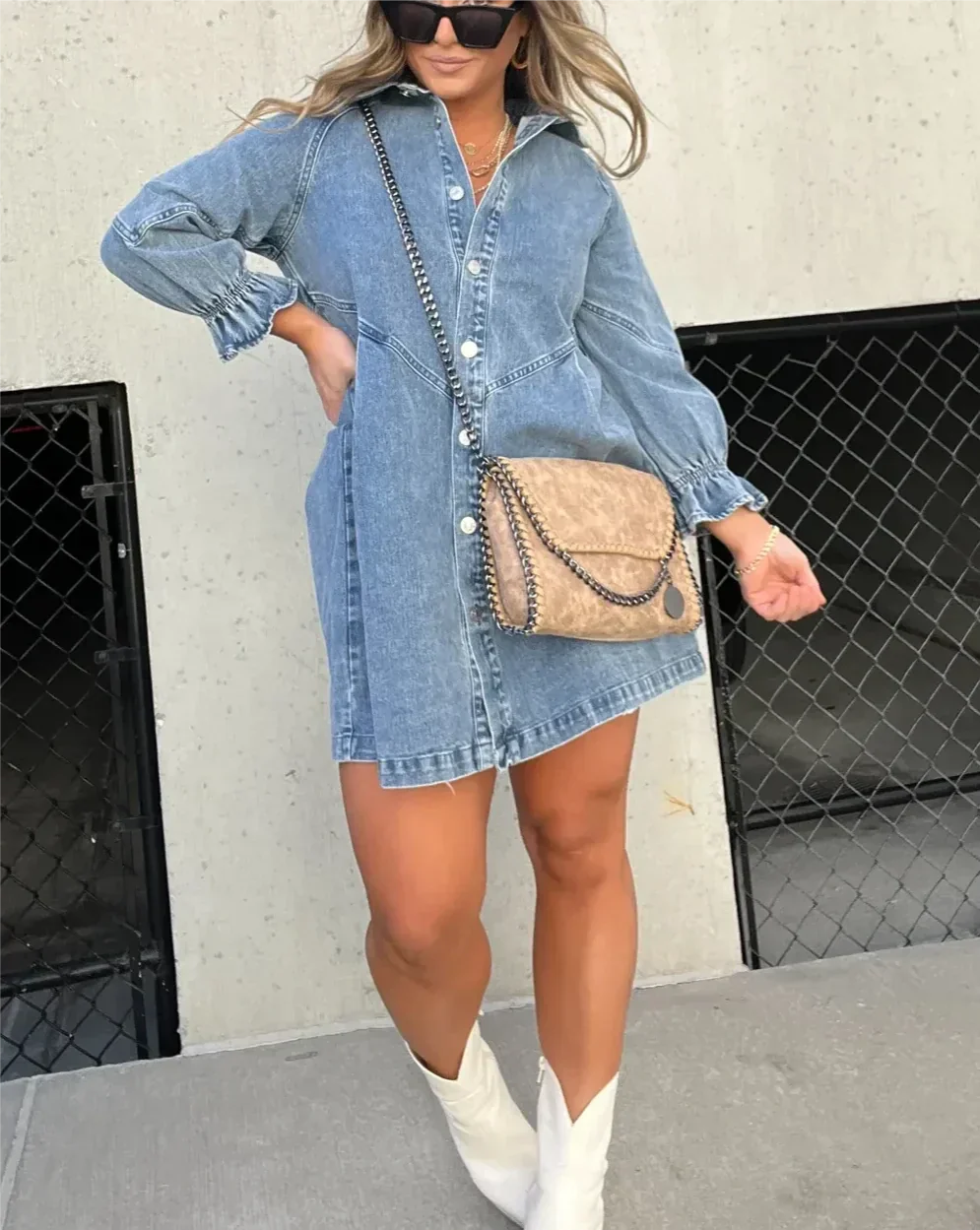 Downtown - Denim dress with long sleeves