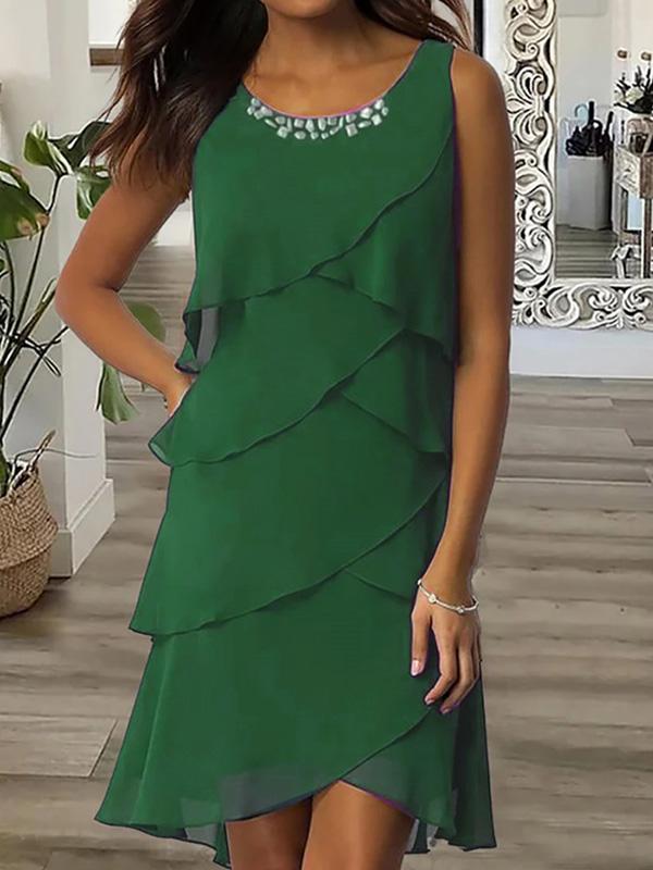 Fashionable Rhinestone Sleeveless Midi Dress