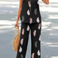 V-neck Casual Solid Color Printed Vest Wide-leg Pants Suit