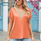 V-neck Lace Satin Short-sleeved Shirt 32097841