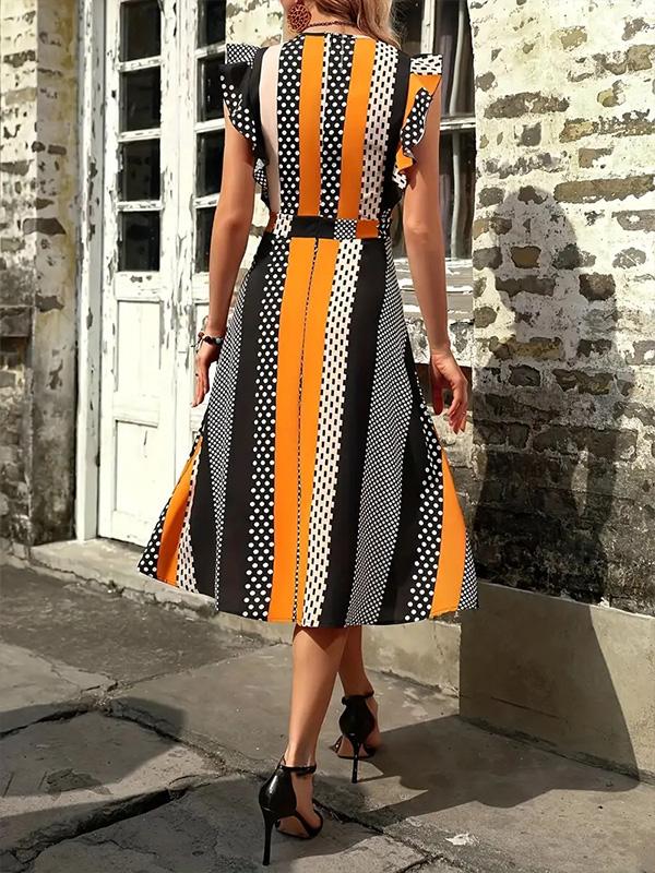 Striped Flying Sleeves Print Dress