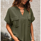 Solid Color V-neck Pocket Short-sleeved Shirt 22982116