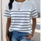 Women's Knitted Striped Button Round Neck Short Sleeve T-Shirt 26924936YM