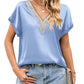 V-neck Lace Satin Short-sleeved Shirt 32097841