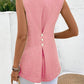 V-neck Sleeveless Solid Button Top