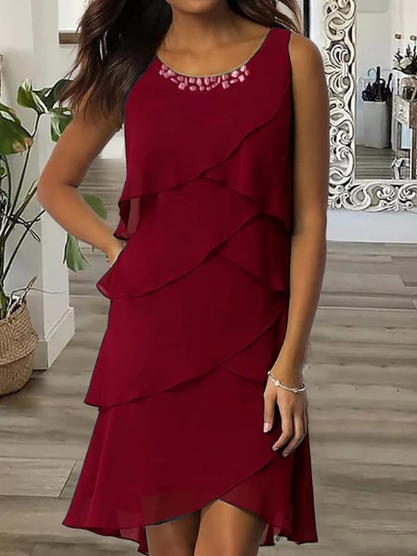 Fashionable Rhinestone Sleeveless Midi Dress