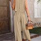 Sleeveless Vest and Wide-leg Pants Casual Two-piece Suit