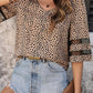 Women's Mesh Spliced V-neck Polka Dot Short-sleeved Shirt 04661273YM