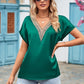 V-neck Lace Satin Short-sleeved Shirt 32097841