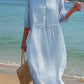 Pure Cotton Lapel Everyday Versatile Mid-length Dress