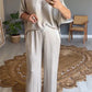 Fashionable Solid Color Mercerized V-neck Casual Suit