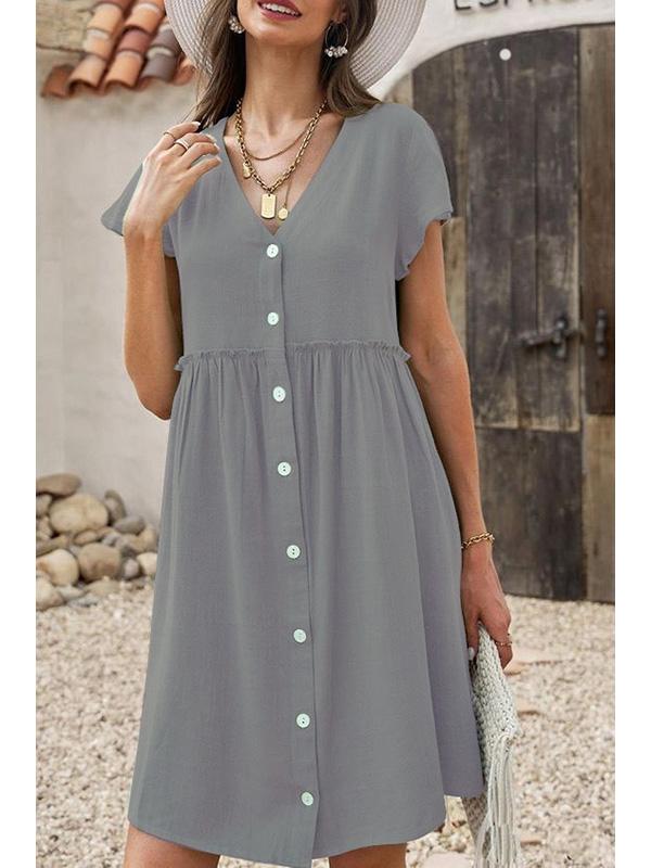 Cotton and Linen Short-sleeved Midi Dress