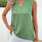 V-neck Sleeveless Solid Button Top