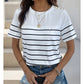 Women's Knitted Striped Button Round Neck Short Sleeve T-Shirt 26924936YM