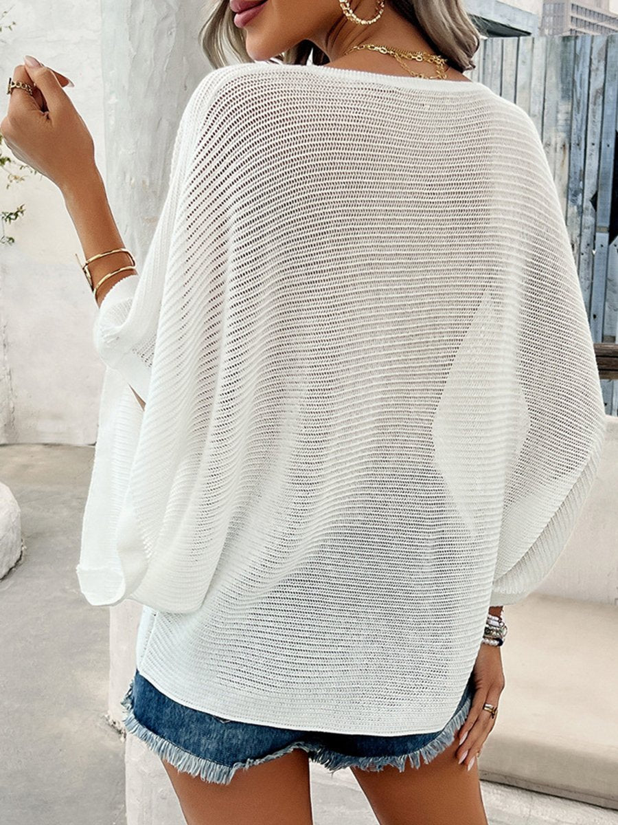 Loose Hollow-out Knited Batwing Sleeve Top