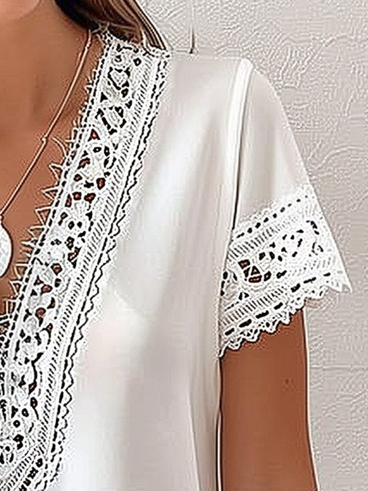 V-neck Lace Short-sleeved Top