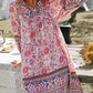 Bohemian Print Long-sleeved V-neck Tie Dress