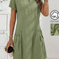 Cotton and Linen Slot Pocket Zipper Neck Short Sleeve Midi Dress