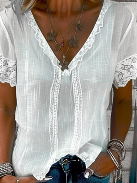 Lace Trim V-neck Blouse