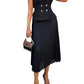 Elegant Suit Collar Double-breasted Vest Top Pleated Skirt Suit 68755523