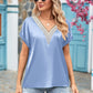 V-neck Lace Satin Short-sleeved Shirt 32097841