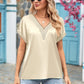 V-neck Lace Satin Short-sleeved Shirt 32097841