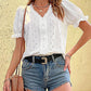 Women's V-neck Lace White Hollow Pullover Shirt 48246765YM