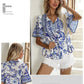 Women's Strappy Printed Bohemian Short-sleeved Shirt 19684748