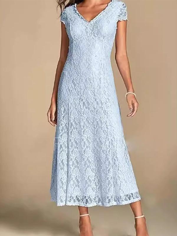 V-neck French Elegant Lace Maxi Dress