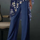 Printed Loose Chiffon Mid-sleeve Round Neck Casual Wide-leg Pants Suit