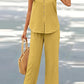 V-neck Casual Solid Color Printed Vest Wide-leg Pants Suit