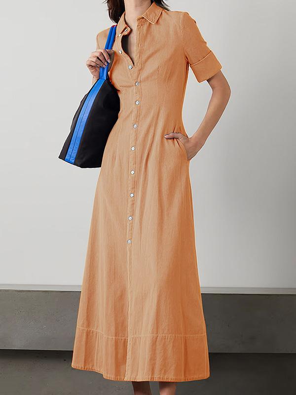 Cotton Cardigan Waist Pocket Maxi Dress