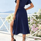 V-neck Flowy Slim Fit Asymmetric Short Sleeve Midi Dress