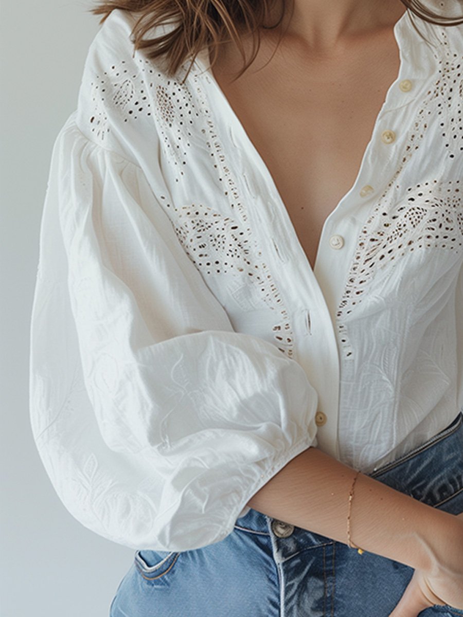 White Basic Everyday Long Sleeve Shirt