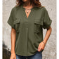 Solid Color V-neck Pocket Short-sleeved Shirt 22982116