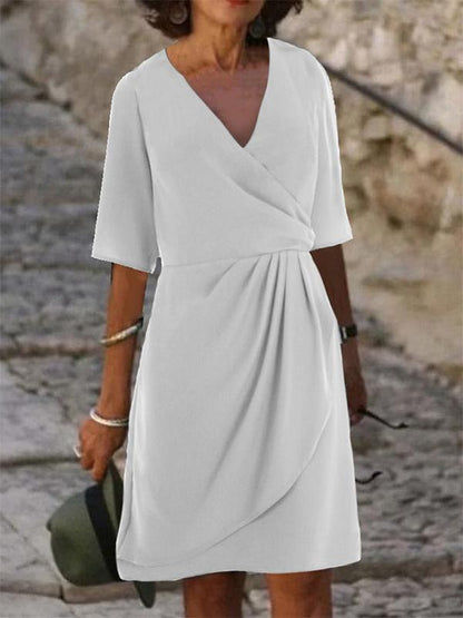 Cotton and Linen Daily Cross V-Neck Midi Dress