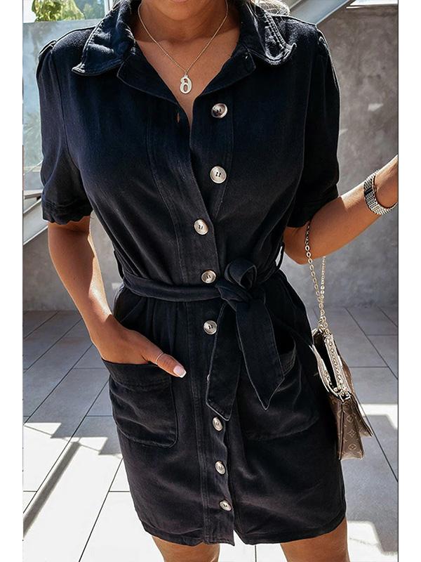 Cotton Short-sleeved Waist Cardigan Dress